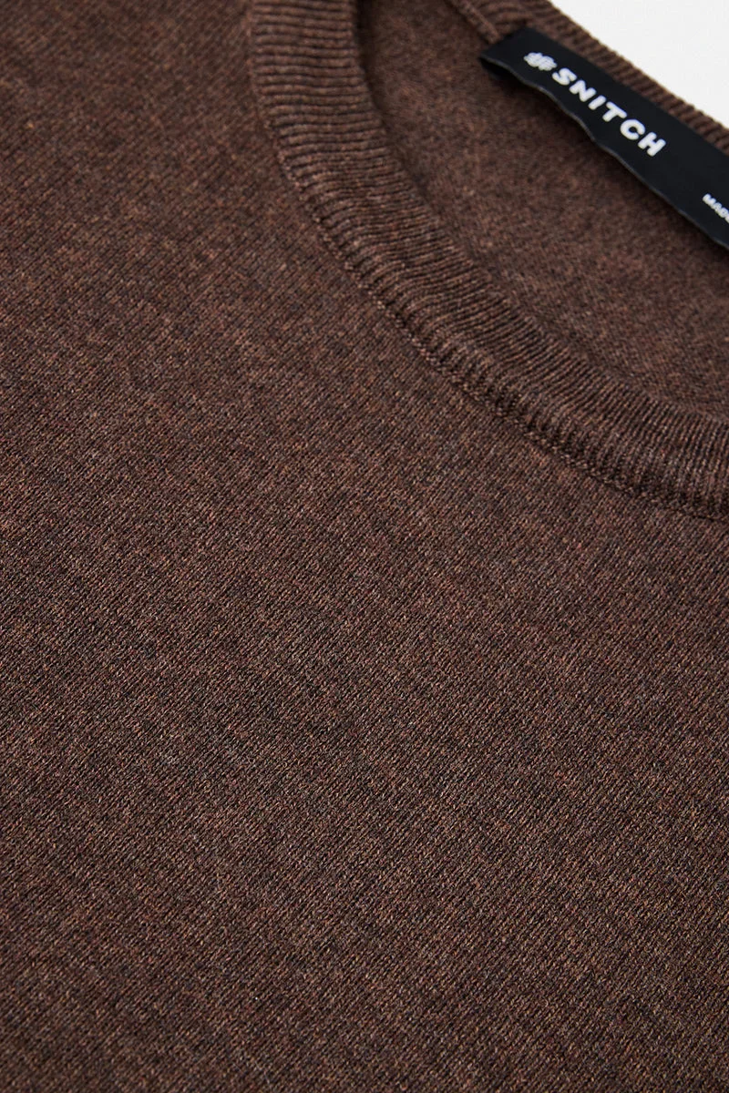 SNITCH Brown Regular Fit Melange Sweater for Men | Best Price UAE